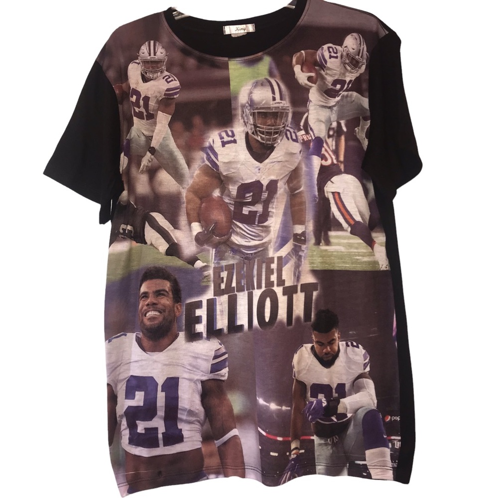 Ezekiel Elliott Graphic T Shirt Dallas Cowboys Number 21 ALL Over Print size M/L